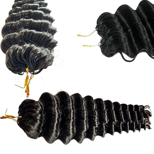 100% Human Hair Knotless Pre-Separated Crochet Hair Extensions Deep Culry Feather Hair Deep Wave Feather Line Hair Extensions Natural Color 18Inch 60g