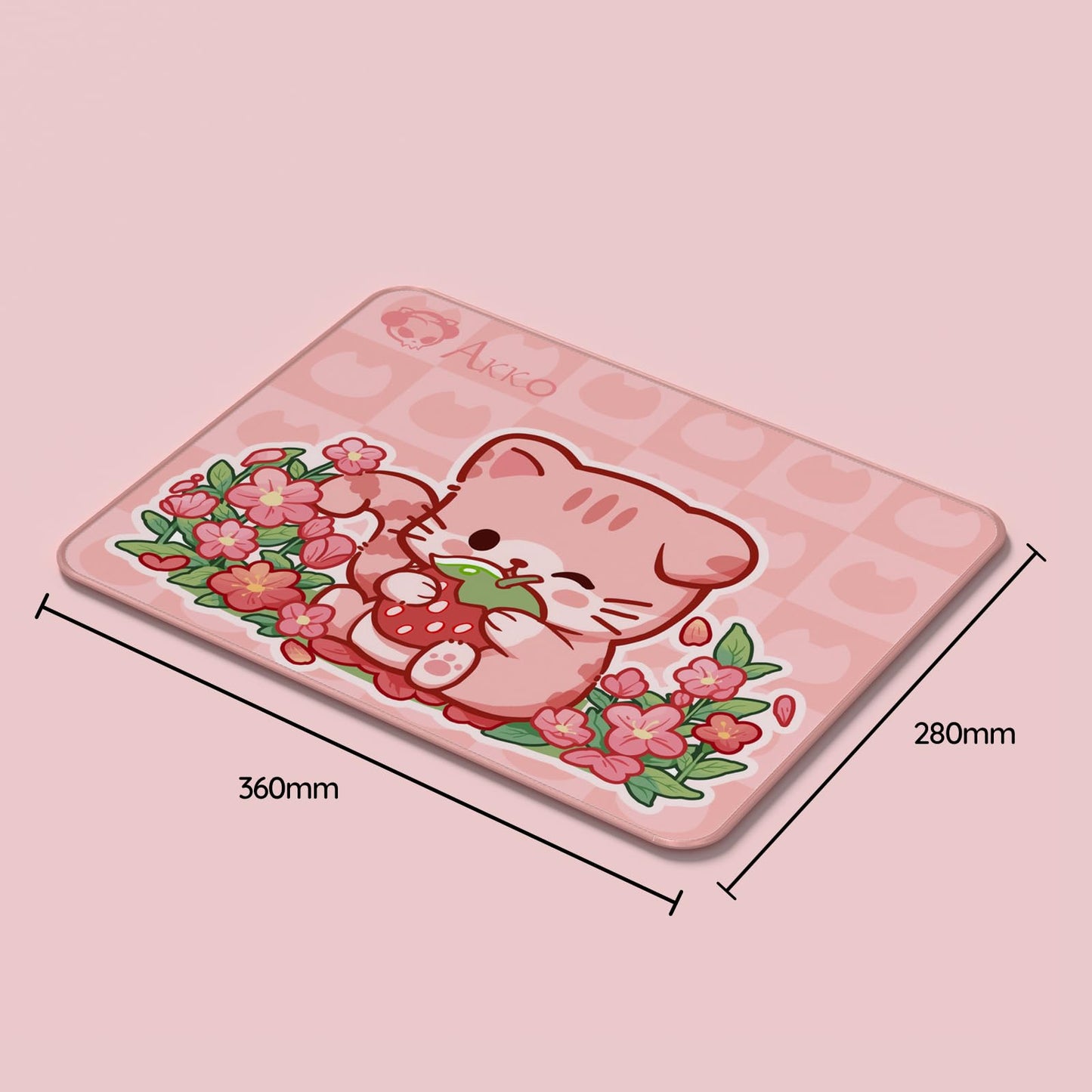 Akko Gaming Mousepad, Cat Theme Pink Keyboard Computer Mouse Pad Desk Mat with Stitched Edges, 14.17 x 11.02 in Anti-Slip Durable Rubber Base for Home Office Gaming Work