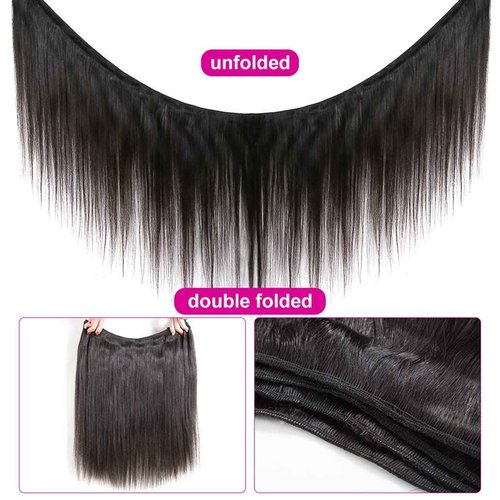 Younsolo Straight Bundles Human Hair 3 Bundles 20 22 24 Inches Straight Hair Bundles 12A Brazilian Virgin Hair Extensions for Women Double Weft Natural Black Color Bundles