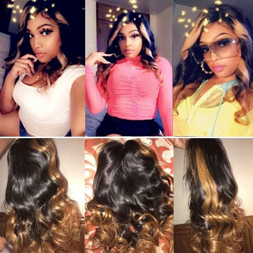 JYZ Wavy Blonde Lace Front Wigs Human Hair 13X4 Ombre Lace Front Wig Human Hair 2 Tones Color 1B/30 Color Wigs for Black Women Human Hair Transparent Pre Plucked with Baby Hair (18 Inch Middle Part)
