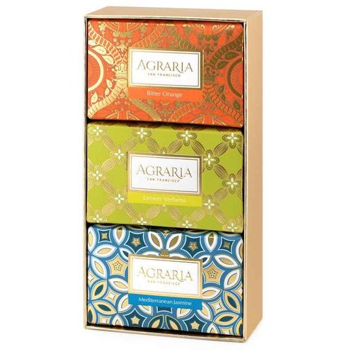 AGRARIA Luxury Bath Bar Soap Assorted Collection, Bitter Orange, Lemon Verbena, Mediterranean Jasmine Bar Soap for Men and Women, Skincare Gift Set