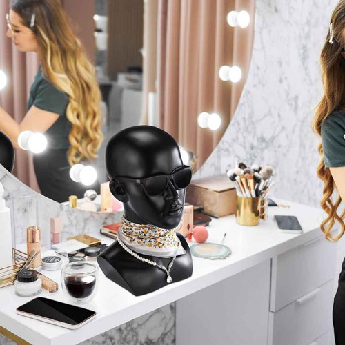 OUOLife Female Mannequin Head, for Wig Stand, VR Headset, Jewelry, Necklace, Pendant, Hat, Headphone, Glasses Display, Halloween Mask Making and Clay Busts (Black, 22.5 inch HC)