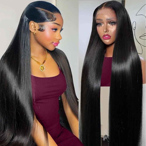 Oiosir 30 Inch Lace Front Wigs Human Hair 200 Density 13x4 HD Lace Front Wigs Human Hair Pre Plucked Glueless Wigs Human Hair for Women Straight Lace Frontal Wigs Natural Color, Black