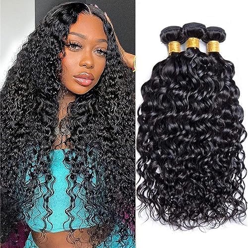 SHWAlR Water Wave Bundles Human Hair 20 20 20 Inch WaterWave Human Hair Bundles 10A 100% Unprocessed Water Wave 3Bundles Wet and Wavy Human Hair Bundles Double Weft HairExtensions Natural Color
