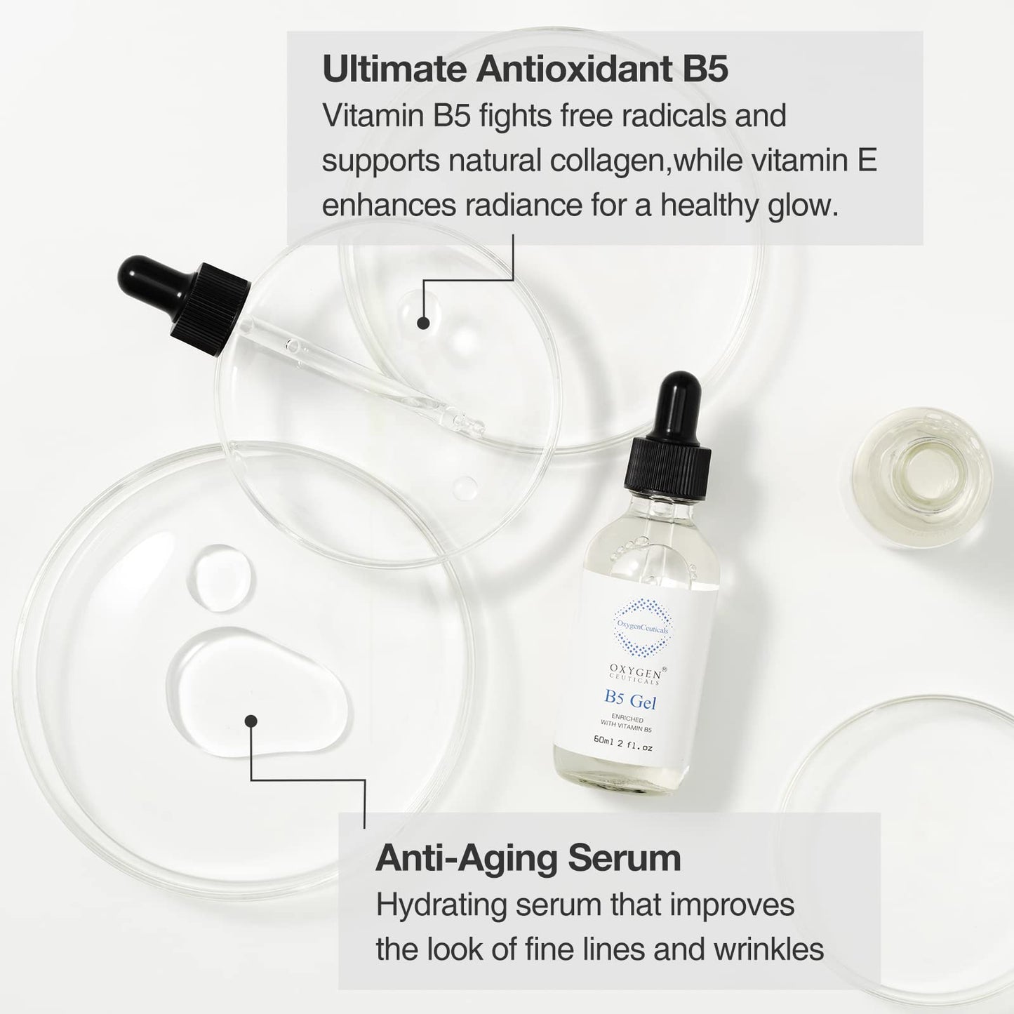 OxygenCeuticals B5 Gel – Hydrating Serum with Vitamin B5 (Panthenol), Hyaluronic Acid & Adenosine, Moisturizing & Anti-Wrinkle Care for Healthy, Elastic Skin. 2.02 fl.oz (60ml)