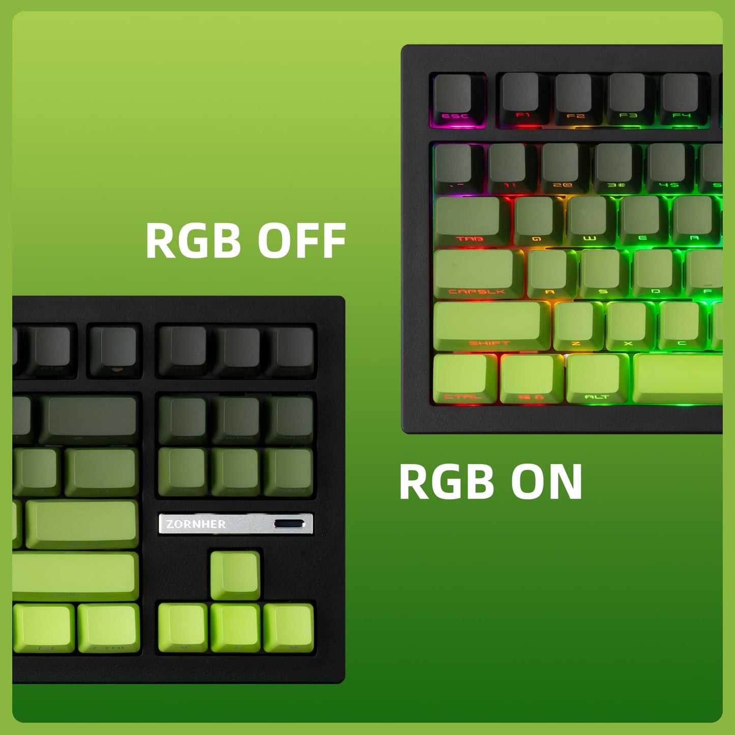 ZORNHER ZH870 Wireless Mechanical Gaming Keyboard,80% Green Custom Creamy Sound Keyboard with Shine Through PBT Keycaps,Pre-lubed Linear Switches,Hot-Swappable,RGB Backlit,2.4GHz/USB-C/BT5.0