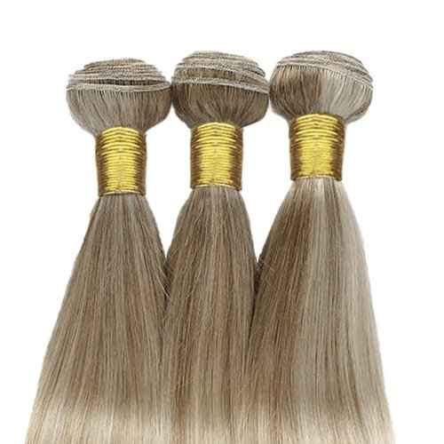 Dokksiiia Ombre Human Hair Bundles P27613 Highlight Honey Blonde and Blonde Mix Straight Weave Bundles Double Weft Brazilian Human Hair Sew-In Extensions Soft & Thick for Women 22 24 26 Inch