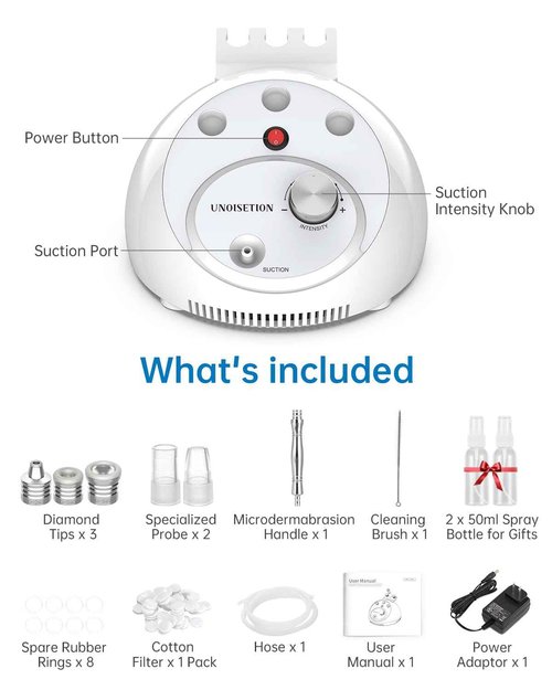 UNOISETION At Home Microdermabrasion Machine, 2 In 1 Pro-Grade Diamond Dermabrasion Facial for Exfoliation & Stubborn Blackheads, Microdermabrasion Tool for Radiant Skin, White