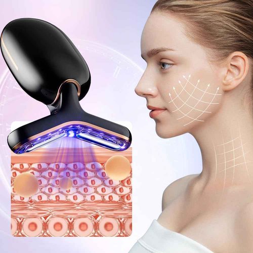 Facial Beauty Device for Face and Neck, 3 Color Facial Massager for Skin Care with Thermal, Vibration, Black