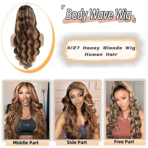 Sunelk Highlight Wig 200 Density 13x6 Lace Front Wigs Human Hair 24 Inch Ombre Body Wave Lace Front Wigs Human Hair Pre Plucked Honey Blonde Wig HD Lace Frontal Glueless Wig for Women