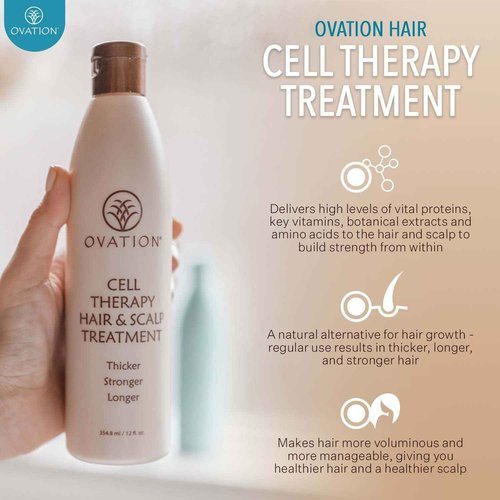 Ovation Hair Volumizing 3-Step Bundle for Fine Hair - with Volume Shampoo and Conditioner, Cell Therapy Hair Growth & Healthy Scalp Treatment - Add Weightless Volume, Bounce & Fullness