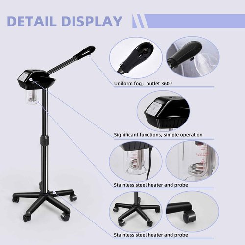 Retain time Facial Steamer, Face Steamer on on Wheels with More Steam, Adjustable Height for Face Steamer Suitable for Personal Home and Professional Personal Care Places，Moisturizing and Hydrating.