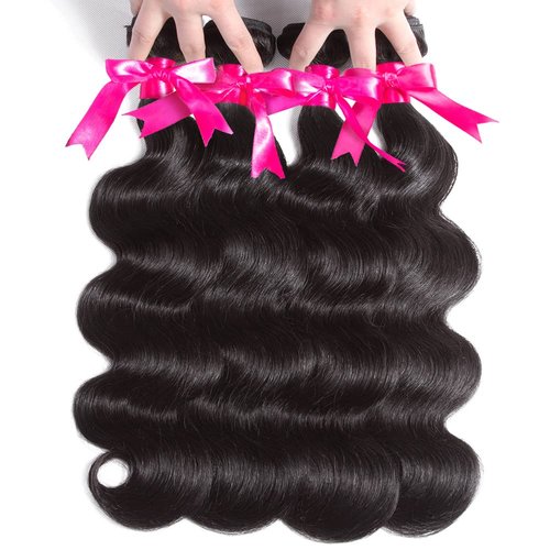 Flady Hair 10A Brazilian Body Wave Virgin Hair 4 Bundles Unprocessed Brazilian Human Hair Weave Bundles Black Color (12 14 16 18inch)