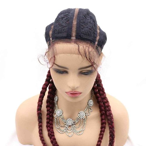 RainaHair 4 Twist Hand Braided Lace Front Wigs 32 Inches 1B# Black Mixed 27# Wig with Baby Hair 100% Hand-Braided Brown for Women (32 Inch) (Red)
