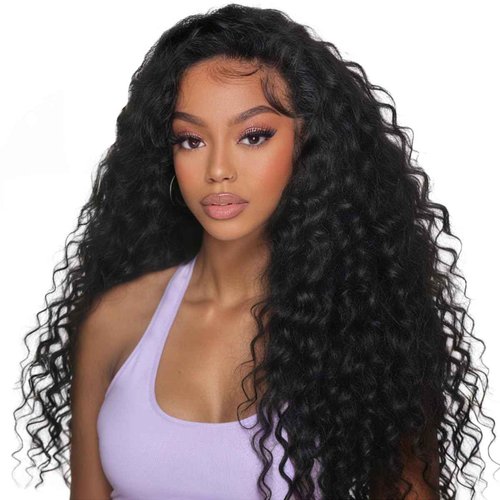 XSY Half Wig Human Hair Deep Wave 20 Inch Curly Half Wig 3 In 1 Drawstring Seamless Flip Over Glueless Wear and Go Half Wigs for Black Women Beginner Friendly 180% Density Natural Black