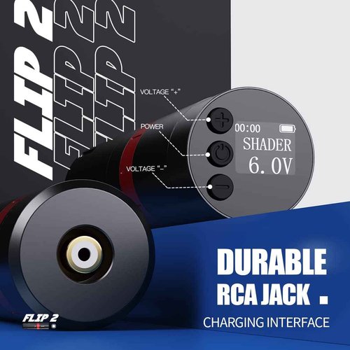 Mast Flip2 Wireless Tattoo Pen Machine Gun, Adjustable 6 Strokes 2.4-4.2mm, Rechargeable Battery Digital Display, Coreless Tattoo Motor by Mcore (1 Battery)