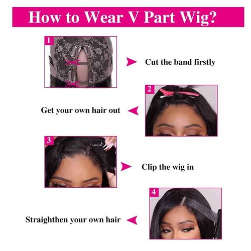 Pobokix Straight V Part Wigs Human Hair Upgrade U Part Human Hair Wigs for Black Women Glueless Clip In Half Wig 180% Density Natural Color (10inch)