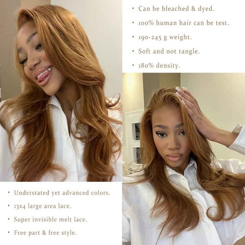 ijoy Light Brown 180% Density 13x4 Lace Front Wigs Human Hair Ginger Brown Straight Wig Pre Plucked with Baby Hair For Women 20 Inch