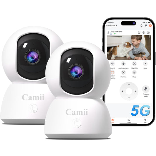 [5G & 2.4G] 2-Pack Indoor Security Cameras, 2K Cameras for Home Security with Night Vision, Baby/Dog/Pet/Elder Camera with Phone App, Auto Tracking, Human/Pet Detection, Cloud&SD Storage