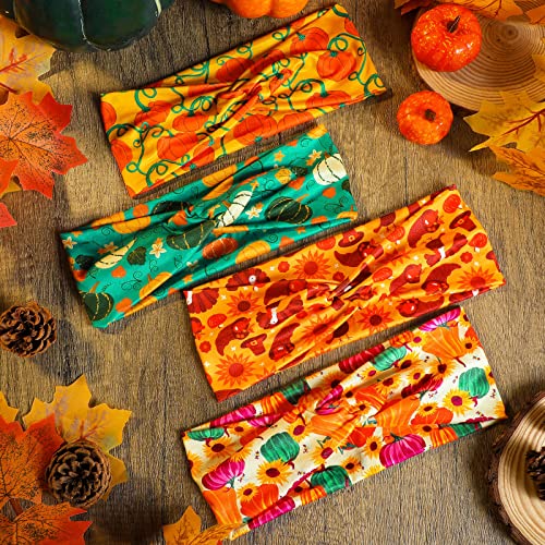 Waydress 12 Pcs Fall Headband Thanksgiving Head Bands for Women, Turkey Leaves Pumpkin Hair Accessories, Stretchy Non Slip Autumn Holiday Festive Gift Costume Decoration