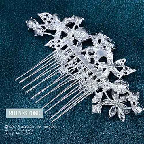 Foyte Crystal Bride Wedding Hair Comb Silver Flower Bridal Headpieces Leaf Hair Pieces Rhinestone Bridesmaid Side Combs Hair Accessories for Women (crystal silver)