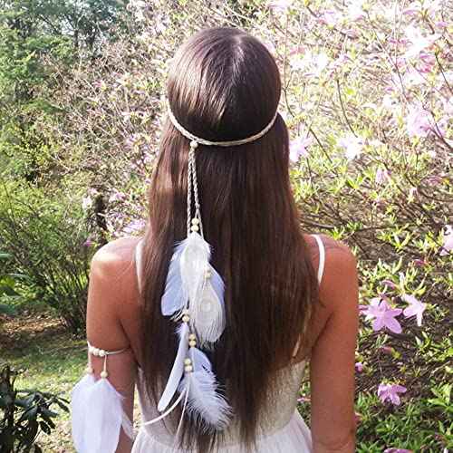 Jumwrit Bohemian Feather Headband Indian Gypsy Headpiece Adjustable Tassel Hairband Hippie Accessories for Women Girls