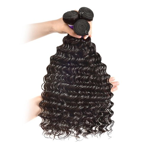 Deep Wave Bundles with Closure (12 14 16+10，Free Part) 100% Unprocessed Brazilian Virgin Hair Weave Bundles with Lace Closure Curly Virgin Human Hair Weft Natural Color for Black Women