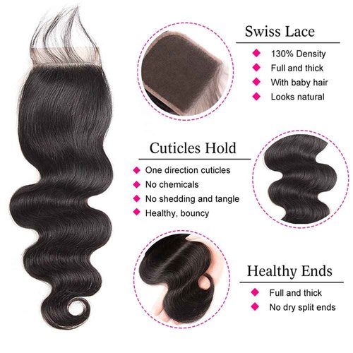Body Wave Human Hair Bundles with Closure 100% Unprocessed Brazilian Virgin Human Hair 3 Bundles Body Wave with 4X4 Free Part Lace Closure Natural Black Hair Extension