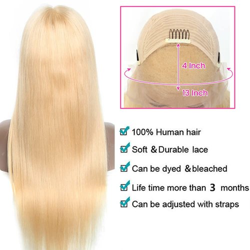 DACHIC 200% Density 613 Blonde Wig, 100% Human Hair, [2-year life], 24 Inch 13x4 HD Straight Lace Front Wigs Human Hair Pre Plucked for Women with Baby Hair, Free Part