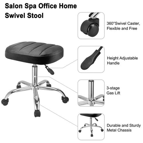 JOSTZHXIN Black Square Swivel Stool Height-Adjustable Rolling Chair, Rolling Stool for Work SPA Shop Massage, Office Tattoo Spa Shop Chair