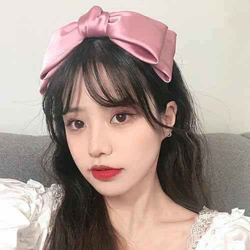 Pink Knotted Bow Headband for Women - Non-Slip Bowknot Hair Band with Big Bows for Girls, Cosplay, and Costume Headwear