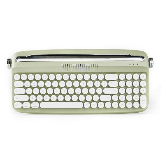 YUNZII Upgraded Wireless Keyboard, Retro Typewriter Style with Integrated Stand, USB-C/Bluetooth with Cute Round Keycaps for Multi Device for Win/Mac (B309, Sweet Mint)