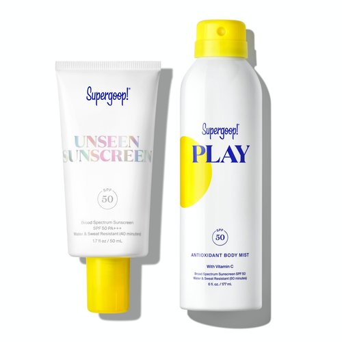 Supergoop! Unseen Sunscreen SPF 50 Invisible Sun Protection for Face (1.7 fl oz) + PLAY Antioxidant Body Mist SPF 50 (6 fl oz) - Broad Spectrum Body & Face Sunscreen Recommended for Sensitive Skin