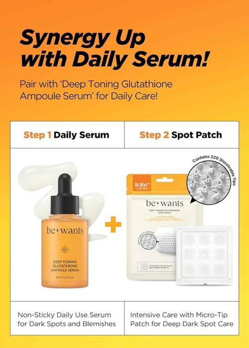 [K-Beauty] Bewants Deep Toning Glutathione Ampoule Serum | Korean Skincare with Vitamin C & Calendula Extract, 1.01 fl.oz & Bewants Deep Toning Glutathione Spot Patch