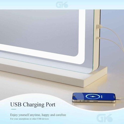 Gvnkvn Makeup Vanity Mirror with USB Charging Port 24" x 19" Large LED Makeup Mirror, Desk Mirorr with Lights, Light up Mirror with 10X Magnification and, Dimmable 3 Modes, Touch Control White