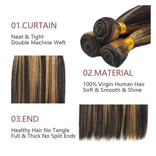 BilltiiWW P1B/27 Straight Bundles Color 27 Human Hair Mixed With 1B Brazilian Straight Bundles Natural Blonde Highlight Human Hair for Black Women 18 20 22 Inch