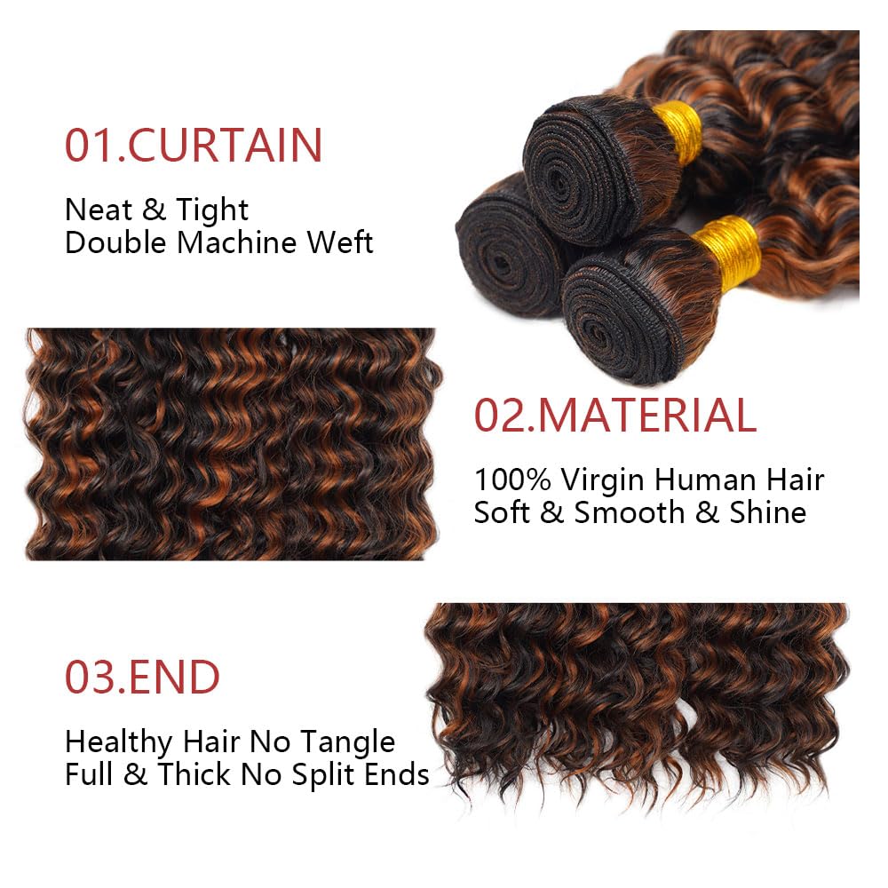 Highlight P1B30 Deep Wave Bundles Ombre Brown Human Hair Bundles Grade 8A Brazilian Remy Hair Weaves Extensions For Women 22 24 26 Inch