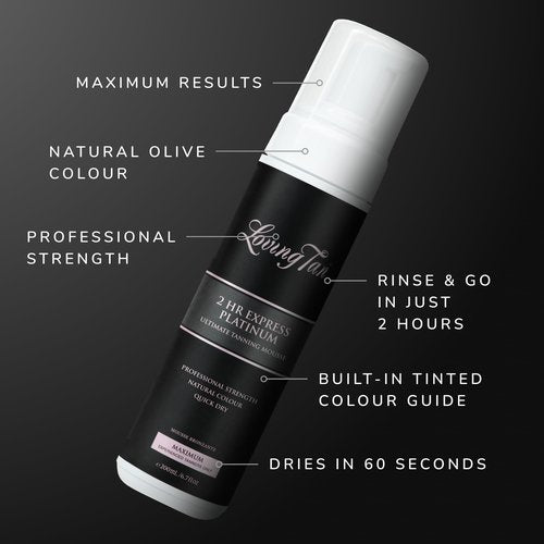 Loving Tan Platinum 2 HR Express Self Tanning Mousse, Darkest Shade Yet - Streak Free, Professional Quality Sunless Tanner- 10+ Applications per Bottle, Cruelty Free, Naturally Derived DHA, 6.7 Fl Oz