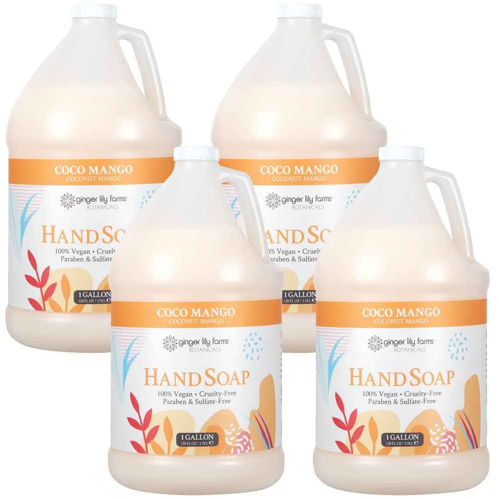 Ginger Lily Farms Botanicals All-Purpose Liquid Hand Soap Refill, Coco Mango, 100% Vegan & Cruelty-Free, Coconut Mango Scent, 1 Gallon (Pack of 4)
