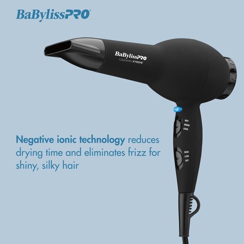 BaBylissPRO Ceramix Xtreme Hair Dryer, 2000-Watt Professional Blow Dryer with Concentrator Nozzle, 6 Heat/Speed Settings, For All Hair Types