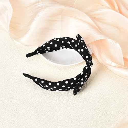 Kilener Polka Dot Hairband Knotted Bow Headband for Women with Rabbit Ears Black Non Slip Headband for Girls Hair Band