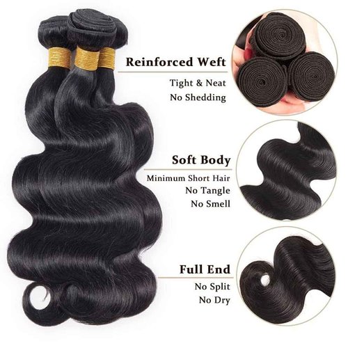 Body Wave Human Hair Bundles Body Wave Bundles Human Hair Brazilian Hair Bundles Double Weft Weave Bundles Human Hair Extensions for Women Natural Black 10A Human Hair 3 Bundles (18 20 22 Inch)