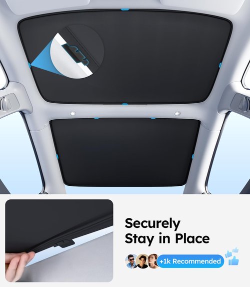 Wigoo Tesla Model 3 Sunshade Roof [Never Sag, Nano Ice-Crystal Coatings] 3-Gen Heat Insulation Glass Roof Sun Shade, Accessories for Tesla Model 3 2020~2026 Highland, Interior Black
