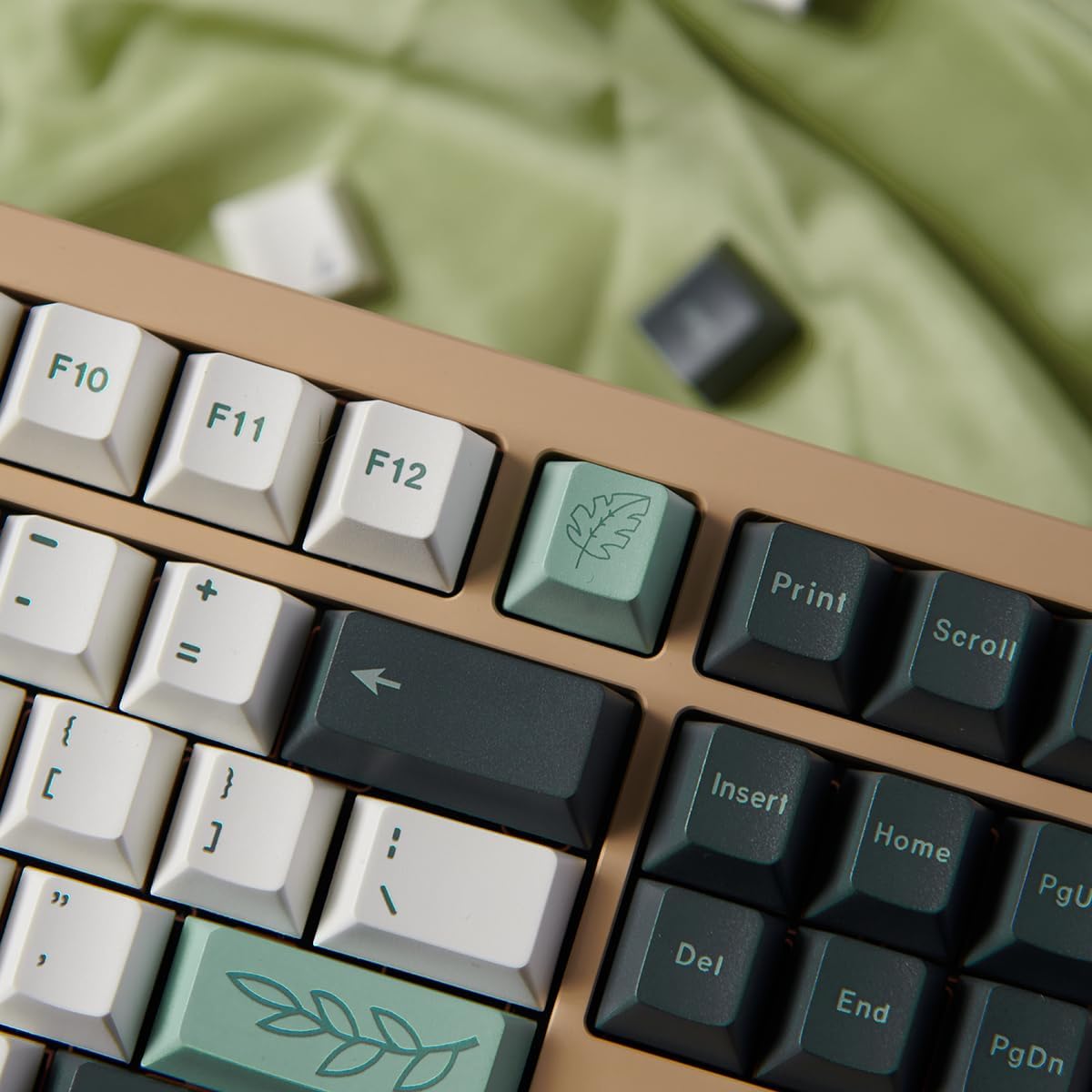 133 Keys Dye Sub PBT Keycaps Cherry Profile Green Botanical Keycaps Set Fit for 60% 65% 75% 95% Mechanical Keyboard Cherry Mx Switches