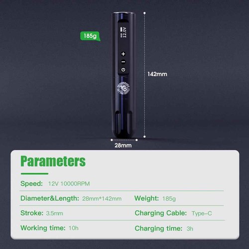 Dragonhawk Tattoo Gun Kit Cordless L1 Tattoo Pen Machine Pro Complete Tattoo Kit Black Inks Brushless Motor 3400mAh Battery Supply for Beginner