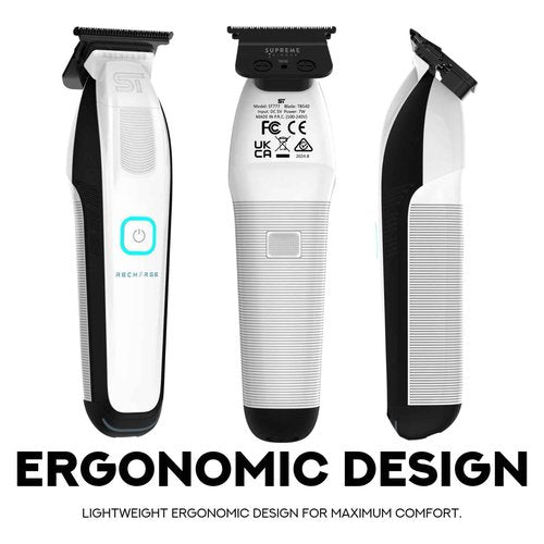 Supreme Trimmer Recharge ST777 – Professional Barber Trimmer with 2 Removable Batteries | 8000 RPM Motor, Zero Gap DLC Blades, Smart Charging Dock, USB-C Fast Charge