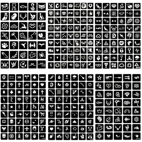 761pcs Temporary Tattoo Stencils for Kids, 20 Sheets Face Body Paint Henna Stencils Kit, Girls Boys Glitter Tattoo Stencils for Kids School Show Birthdays Halloween Christmas Party Favor Supplies