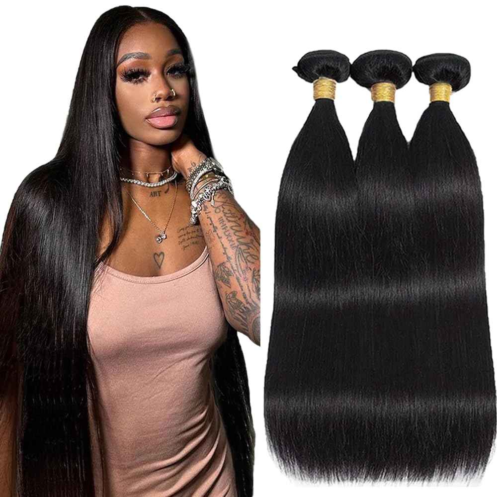 30 30 30 Inch Straight Human Hair Natural Black Color Brazilian Straight Bundles Human Hair unprocessed Virgin Hair Extensions