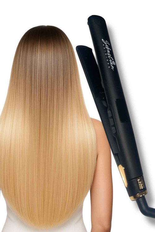 Flat Iron Hair Straightener and Curler 2-in-1 – Ceramic & Titanium Slim Plates – Dual Voltage – Professional Anti-Frizz Styling Tool – Sebastian Hair Iron