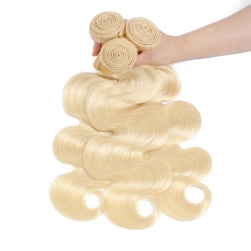 16A 613 Bundles Human Hair Blonde Body Wave 12 14 16 inch, 100% Real Human Hair No Synthetic Blended Sew in Quick Weave Bundles Human Hair Extensions Double Weft, Triple Lifespan 3X, Can Be Dyed